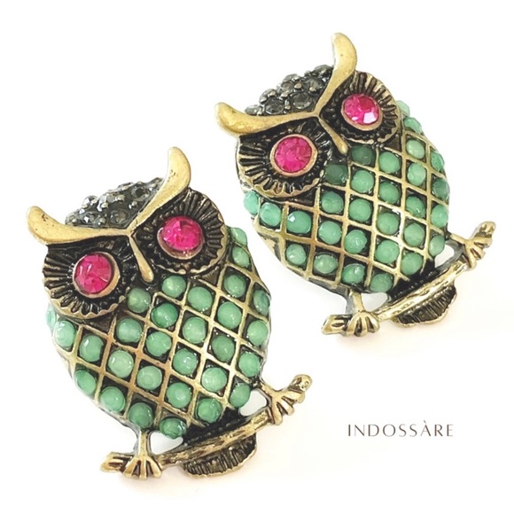 1 LEFT! Multicolor Crystal Owl Stud Earrings - Picture 2 of 3